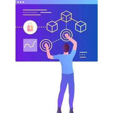 Man building blockchain vector icon on white Stock Illustration