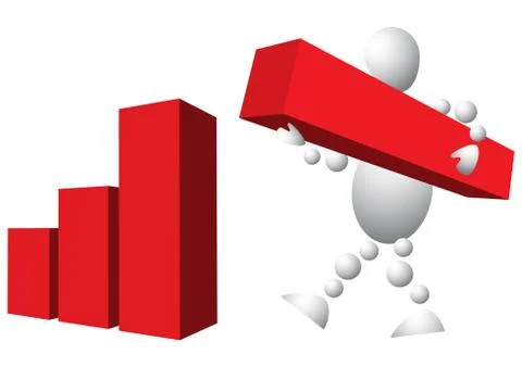 Man is building diagram from red blocks Stock Illustration