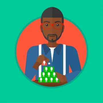 Man building pyramid of network avatars Ilustración de archivo
