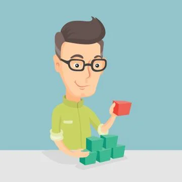 Man building pyramid of network avatars Ilustración de archivo