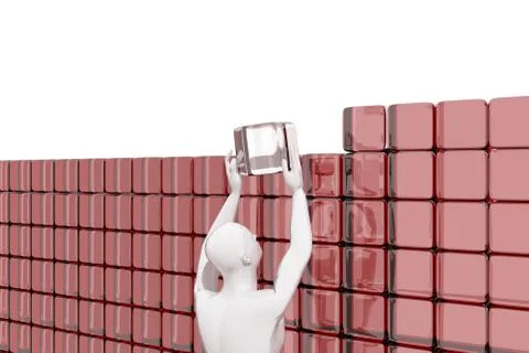 Man building a wall with cubes Illustrazione stock