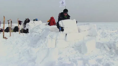 Man Builds A Igloo Stock Footage 48306953