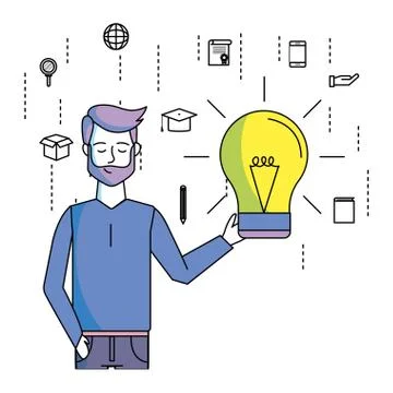 Man with bulb light Illustrazione stock