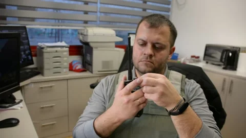 Man in bulletproof vest in security room. selective focus, Stock Footage 172364843