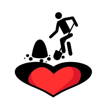 Man buries the heart. Vector illustration. Stock Illustration