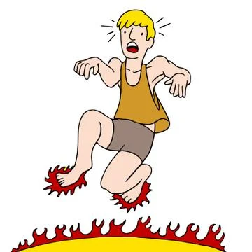 Man burning feet on hot surface Stock Illustration