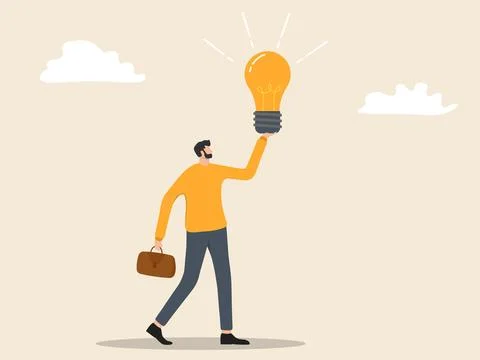 A man with a burning lamp reflects having a brilliant idea in business Stock Illustration