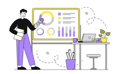 Man with business analysis vector simple 스톡 일러스트