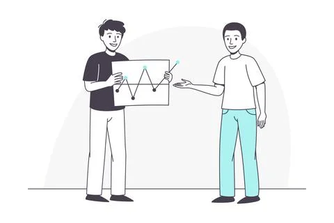 Man Business Character with Graph Presentation Talking with Coworker Vector Stock Illustration