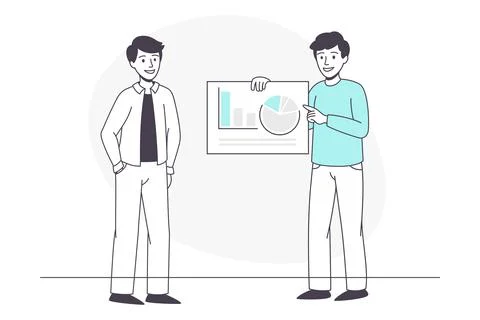 Man Business Character with Graph Presentation Talking with Coworker Vector Stock Illustration