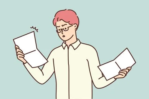 Man in business clothes is shocked while reading letter with negative Stock Illustration