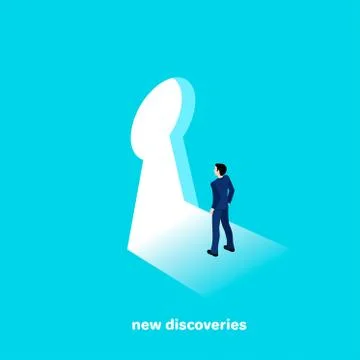 Man in a business suit goes to new discoveries, isometric style Stock Illustration