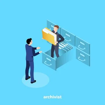 A man in a business suit issues a folder with documents from the archive, an  Stock Illustration