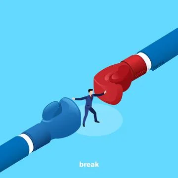 A man in a business suit makes two boxing gloves of opponents, an isometric i Stock Illustration