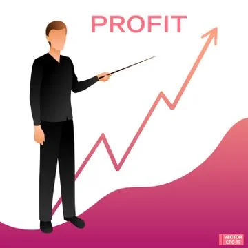 A man in a business suit points to a graph. Иллюстрация