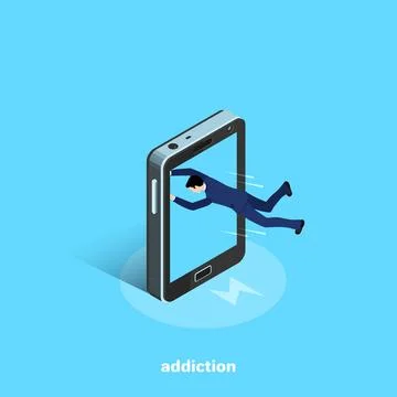 A man in a business suit pulls into a smartphone, an isometric image 스톡 일러스트