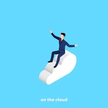 Man in a business suit sits on a cloud, isometric image Stock Illustration