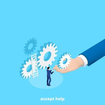 A man in a business suit takes the missing gear from the hand of another pers Stock Illustration