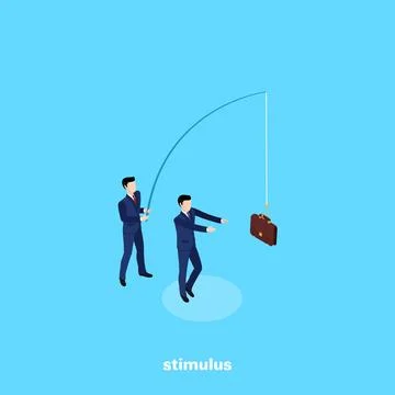 A man in a business suit using a bait leads another man, an isometric image イラスト素材