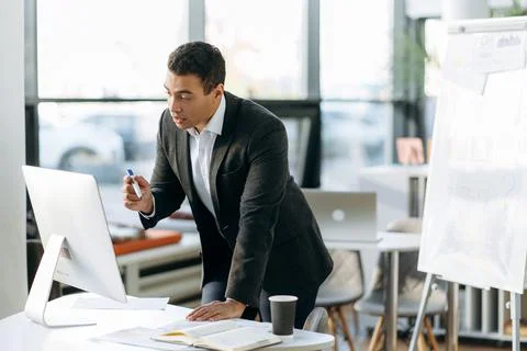 Man business work study student freelancer online video call Stock-Fotos