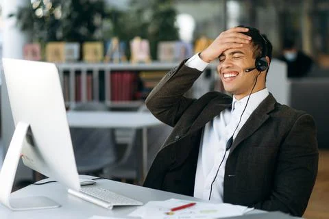 Man business work study student freelancer online video call Stock Photos