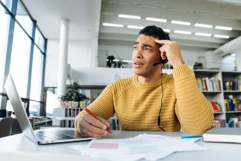 Man business work study student freelancer online video call 스톡 사진
