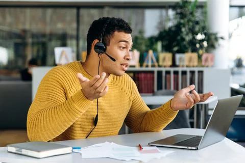 Man business work study student freelancer online video call Stock Photos