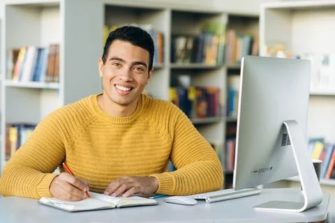 Man business work studying student online freelancer confident hispanic Stock Photos