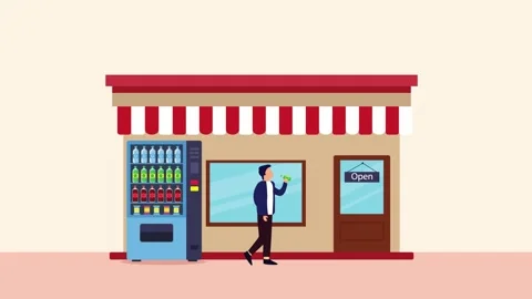 Man buy drinks on vending machine near the store Stock Footage 166818551