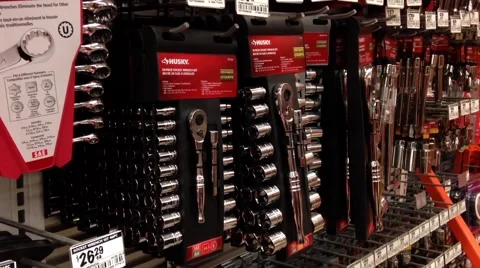 Man buying 18-piece socket wrench set Stock Footage 53127387