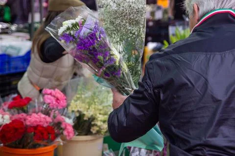 Man buying flowers in Spain Stock Photos