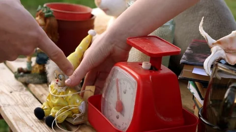 Man buying old stuff at garage sale. Video stock 140756142