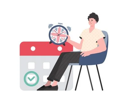 A man, a calendar with a marked date and a clock. The concept of learning E.. Stock Illustration