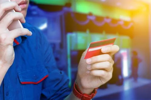 Man calling to customer service with checking about problem credit card. Stock Photos