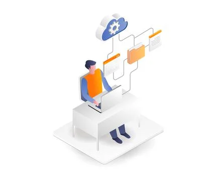 Man calling some app data from cloud server Stock Illustration