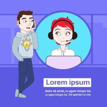 Man Calling In Technical Support Service Banner With Copy Space Illustrazione stock