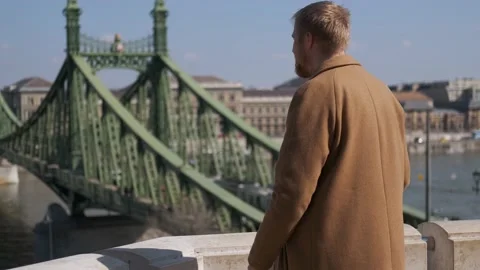 A man came to the observation deck overlooking the Liberty Bridge Stock Footage 144249161
