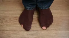 Side view of socks with a hole on the ma, Stock Video