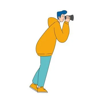 Man with Camera Looking Far at Something Interesting Vector Illustration Stock Illustration