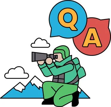 A man with a camera is looking through a telescope at a mountain イラスト素材