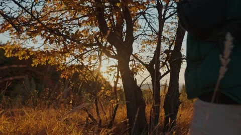 Man with camping backpack walking Stock Footage 194370628