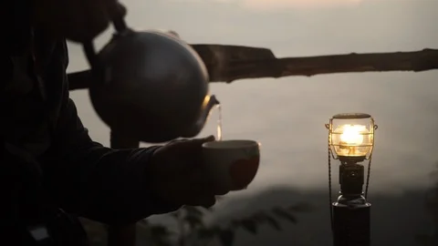 A man camping at moutain Stock Footage 120974100