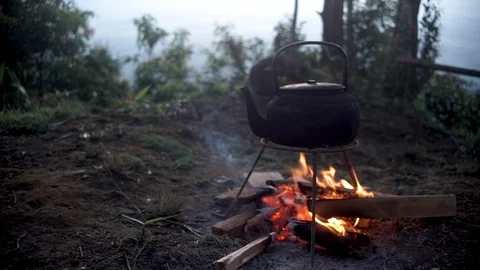 A man camping at moutain Stock Footage 120974137