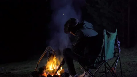 The man camping at night. Video stock 198963741
