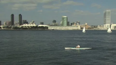 Man Canoeing In The Marina Stock-Footage 19260863