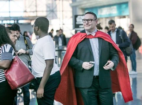 Man in a cape on Comicon Stock Photos