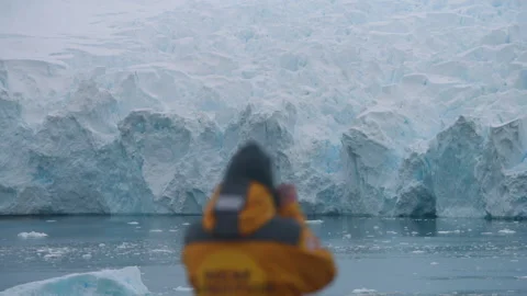 Man Capturing Glaciers Of Paradise Harbour With His Telephoto Lens In Stock-Footage 334762457