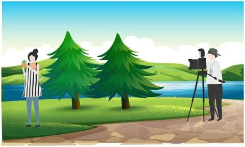 Man capturing images of a female model Stock Illustration