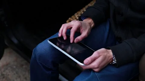 Man in the Car Using a Tablet Stock Footage 58637104