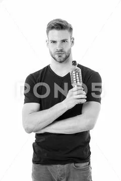 Man care health and water balance. Sportsman care hydration water nourishment Stock Photos